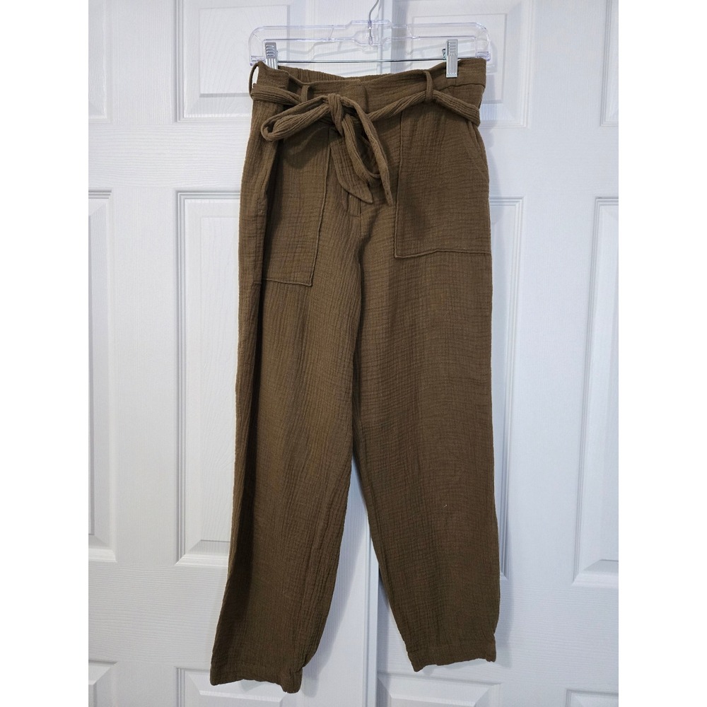 Magaschoni Organic Cotton‎ Gauze Joggers Olive Brown Tie Waist Pants Small
